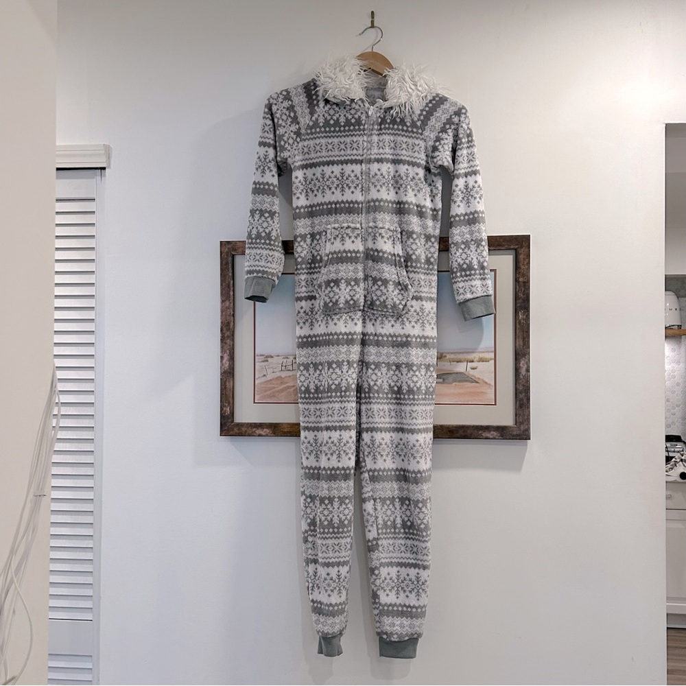 George Kids Snowflake Winter Onesie Footie Pajamas One Piece Hooded Grey